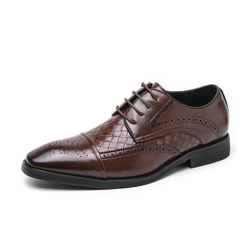 Weaving Formal Shoes For Men Brown Leather Men's Shoes Fashion Stitching Elegant Mans Autumn Footwear Male Wedding Shoes - FLORANZANI- Beauté & Santé