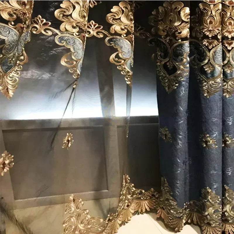 New Blue Stamped Embroidered Jacquard Curtains for Living Room Bedroom Villa Customized Home Decoration Finished Valance - FLORANZANI- Beauté & Santé