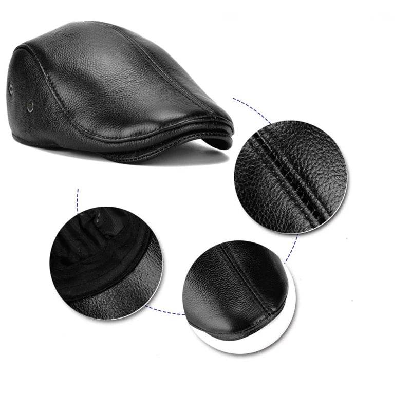 Men's outdoor leather hat winter Berets male warm Ear protection cap 100% genuine leather dad hat wholesale Leisure - FLORANZANI- Beauté & Santé