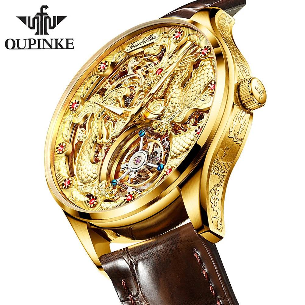 OUPINKE Tourbillon Automatic Men's Watch Skeleton Gold Watch Sapphire Ruby Luxury Wristwatch Waterproof Men's Mechanical Watch - FLORANZANI- Beauté & Santé