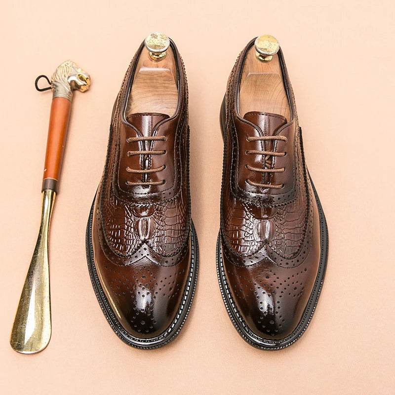 Luxury Men's Brogue Shoes Men SUIT Shoes Casual Formal Business leather Shoes Men brown Wedding Shoes Italian Dress banquet Shoe - FLORANZANI- Beauté & Santé