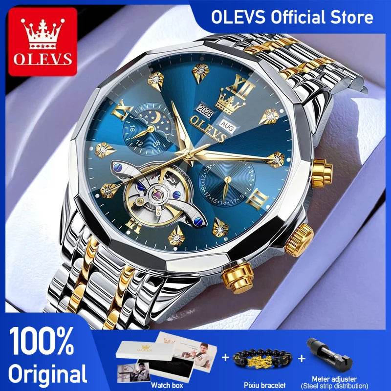 OLEVS 6621 Mens Watch Business Brand Automatic Mechanical Watch Waterproof Watch For Man Moon Phase Original Watches Luxury Men - FLORANZANI- Beauté & Santé