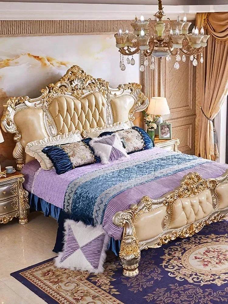 European Royal Luxury Double Bed King Modern Headboard High End Double Bed Girl Sleeping Lit Deux Place Furniture For Bedroom - FLORANZANI- Beauté & Santé