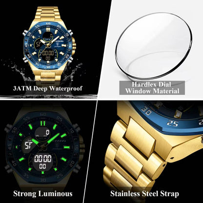 POEDAGAR Fashion Men Clock Waterproof Luminous Week Date Man Watch LED Dual Time Display Digital Electronic Quartz Men's Watches - FLORANZANI- Beauté & Santé