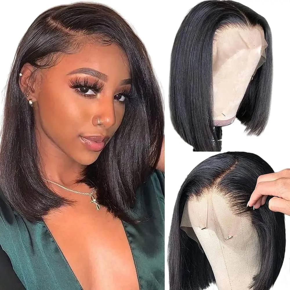 Bob Wig Human Hair 13X4 Lace Front Wig 180% Density Short Straight Frontal Bob Wig Transparent Lace Pre Plucked With Baby Hair - FLORANZANI- Beauté & Santé