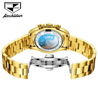 JSDUN 8974 New Moon Phase Automatic Watch for Men Gold Steel Strap Rainbow Diamond Lap Luxury Original Brand Mehcanical Watches - FLORANZANI- Beauté & Santé