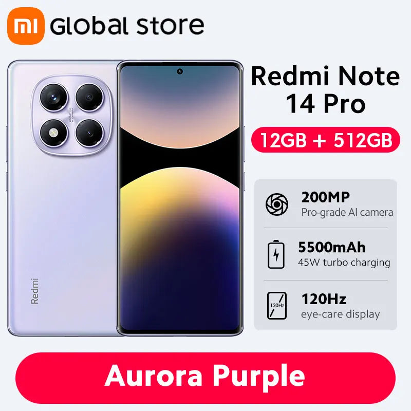 Global Version Xiaomi Redmi Note 14 Pro 4G Smartphone 6.67" AMOLED Display MediaTek Helio G100-Ultra 5500mAh 200MP AI Camera