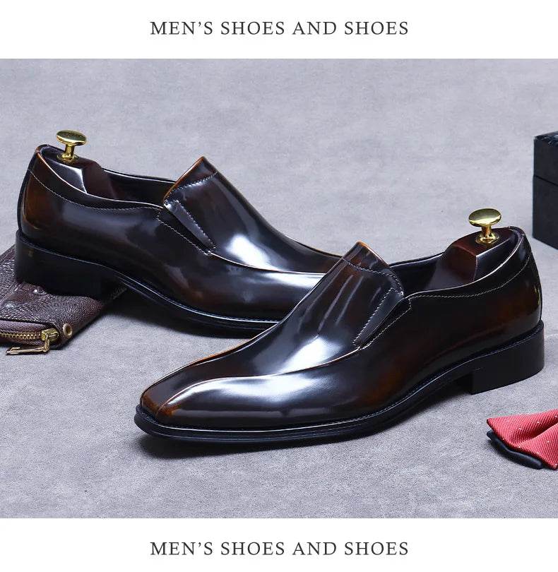 Business Formal Shoes Men's Cowhide Genuine Leather Pointed Toe Loafers Men's Office High Quality Leather Shoes Men's Suit Shoes - FLORANZANI- Beauté & Santé