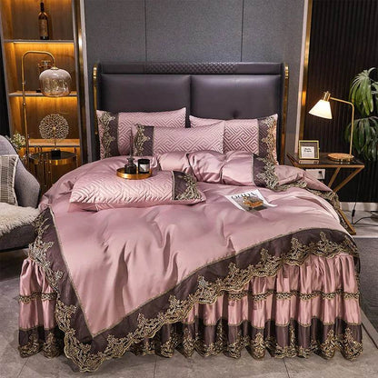 Satin Euro Bed Jacquard Bedding Set Luxury Duvet Cover Set Nordic Bed for Home Comfort Sheet Set Pillowcas Bed Skirts Bedding - FLORANZANI- Beauté & Santé