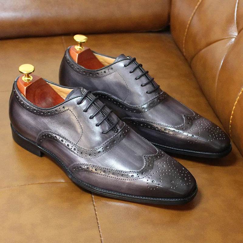 Luxury Men's Dress Shoes Genuine Calf Leather Oxford Shoes for Men Wingtip Brogue Comfortable Business Formal Shoes Male - FLORANZANI- Beauté & Santé