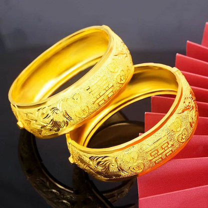 18K gold plated ladies bracelet wide bracelet retro style dragon and phoenix for girlfriend birthday wedding jewelry gift - FLORANZANI- Beauté & Santé