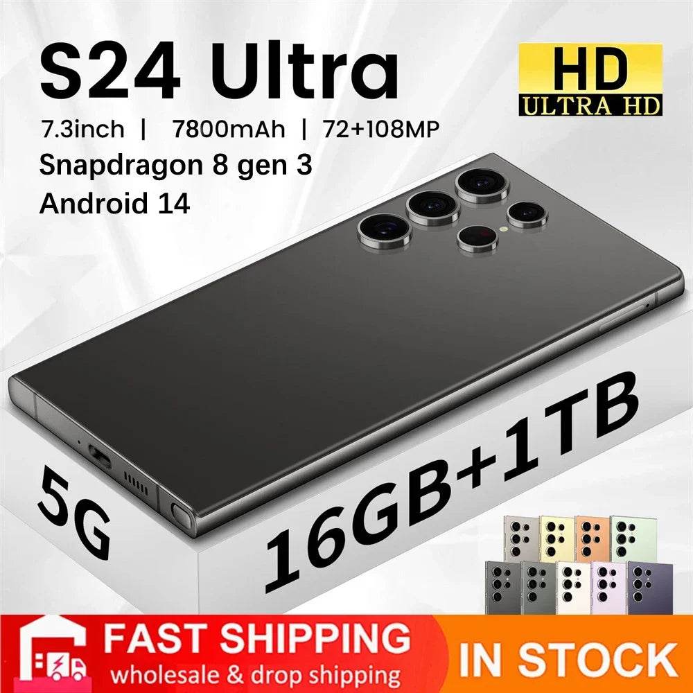 New S24 Ultra 7.3HD Cellphones Global Version 4G 5G Original Smartphone Android 14 Cell Phone Snapdragon 8 gen 3 Mobile Phones - FLORANZANI- Beauté & Santé