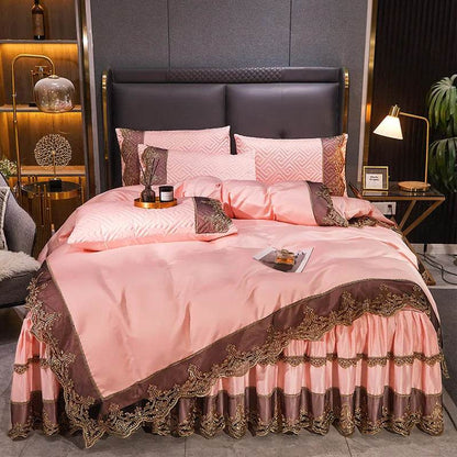 Satin Euro Bed Jacquard Bedding Set Luxury Duvet Cover Set Nordic Bed for Home Comfort Sheet Set Pillowcas Bed Skirts Bedding - FLORANZANI- Beauté & Santé