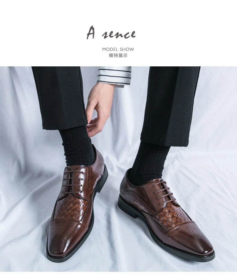 Weaving Formal Shoes For Men Brown Leather Men's Shoes Fashion Stitching Elegant Mans Autumn Footwear Male Wedding Shoes - FLORANZANI- Beauté & Santé