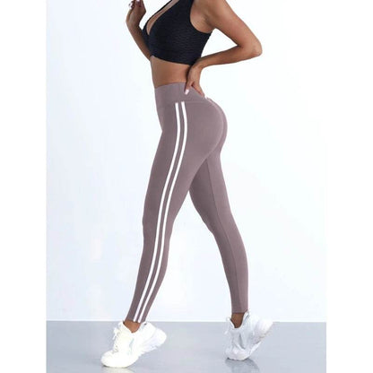 Yoga Leggings Women Striped Slim Sports Pants High Waist Hip Liftting Casul Tights Workout Running Stretchy Gym Leggings - FLORANZANI- Beauté & Santé