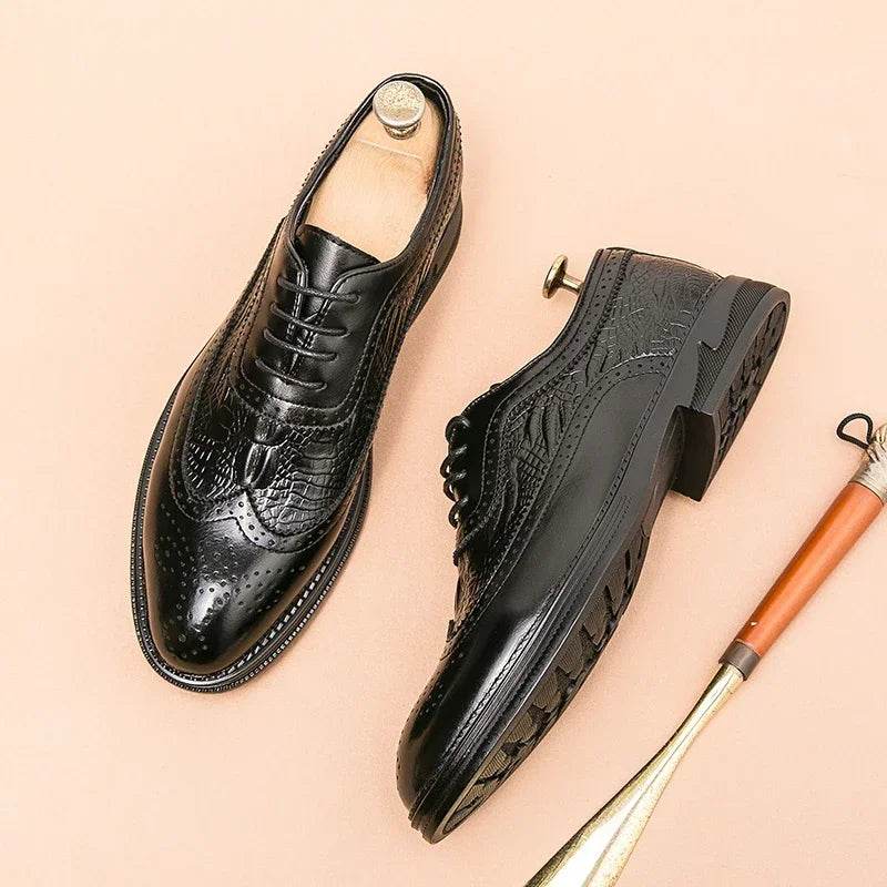 Luxury Men Brogue Dress Shoes Men Suit Casual Shoes Formal Business Leather Shoes Men Brown Wedding Italian Banquet Shoe Size 46 - FLORANZANI- Beauté & Santé