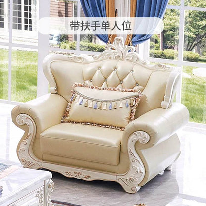 Sofa living room European solid wood leather art sofa concubine combination set Small apartment luxury furniture 2024 new - FLORANZANI- Beauté & Santé