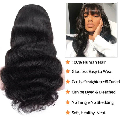 Brazilian 8-30 inches Body Wave Human Hair Wigs With Bang Virgin Hair 180% Density Full Machine Made Perruque For Black Women - FLORANZANI- Beauté & Santé