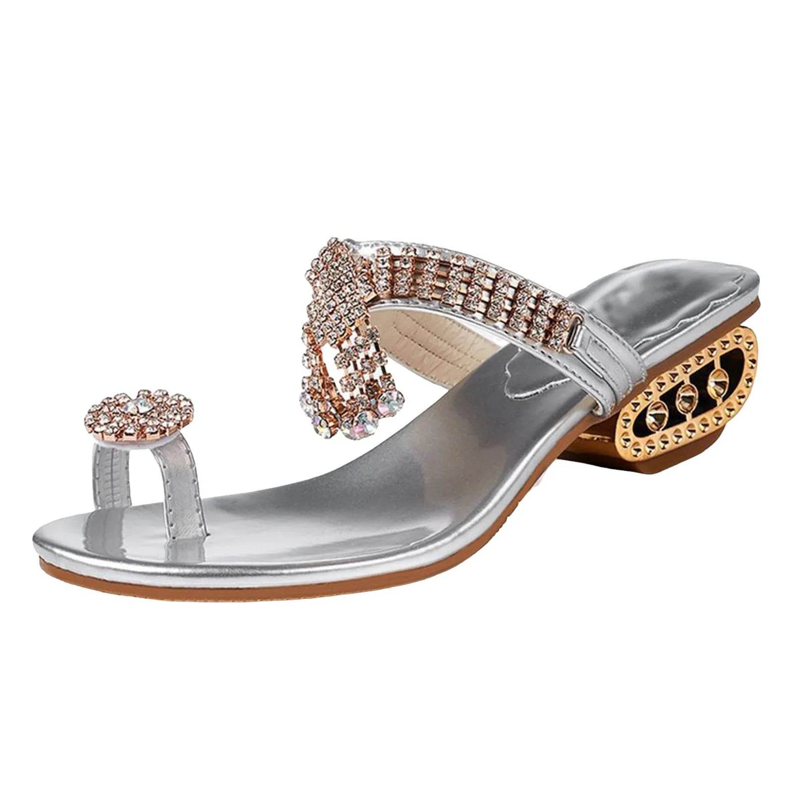 Summer Ladies Bright Beach Sandals Fashion Rhinestone Hollow Toe Outside Wear Slippers Casual Women'S Pinch Toe Sandals - FLORANZANI- Beauté & Santé