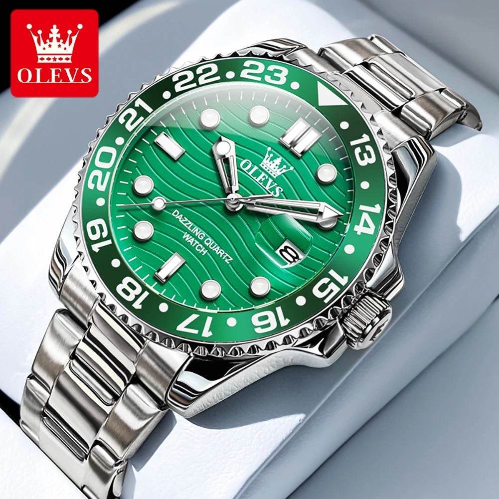 OLEVS Original Brand High Fashion Men's watch WaterproofCalendar Quartz Watch for Male Luminous Stainless Steel Authentic Watch - FLORANZANI- Beauté & Santé