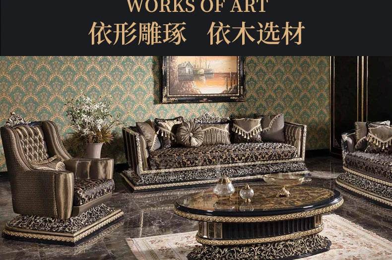 European style solid wood carved combination sofa French villa high-end custom new fabric sofa luxury furniture - FLORANZANI- Beauté & Santé