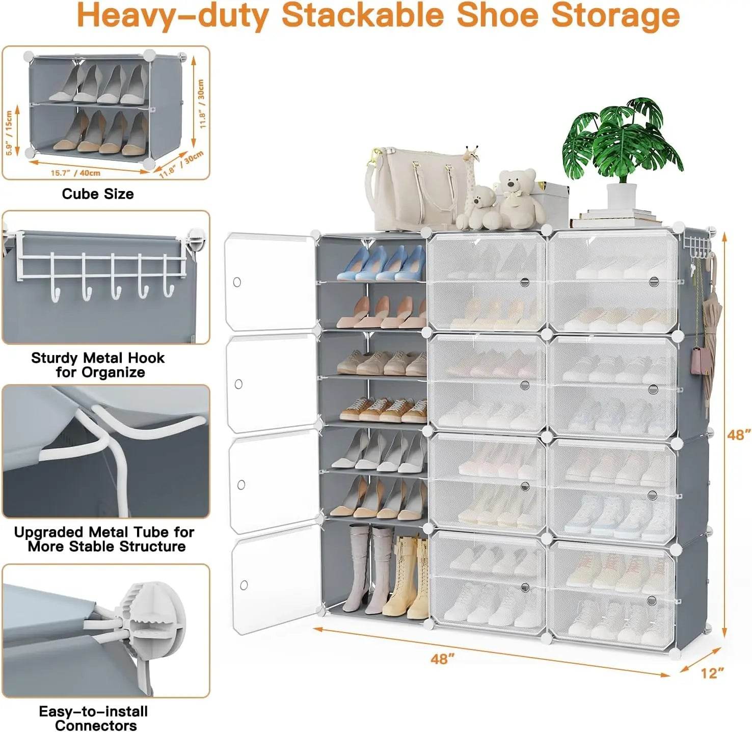 Portable Shoe Rack Organizer with Covers 48-Pair Shoe Storage Cabinet with Doors Stackable Rack Organizer - FLORANZANI- Beauté & Santé