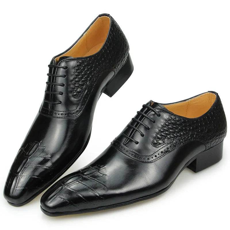 Italy Men's Shoes Prince Classic Modern Formal Oxford Wingtip Lace Up Dress Shoes Handmade Black Genuine Leather Free Shipping - FLORANZANI- Beauté & Santé