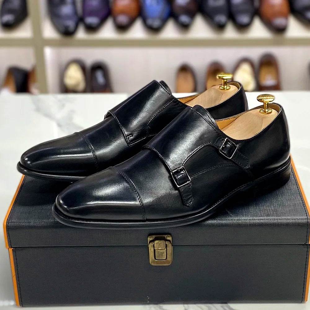 Luxury Handmade Genuine Leather Men's Shoes Formal Classic Double Buckle Monk Shoes Pointed Toe Business Dress Wedding Men Shoes - FLORANZANI- Beauté & Santé