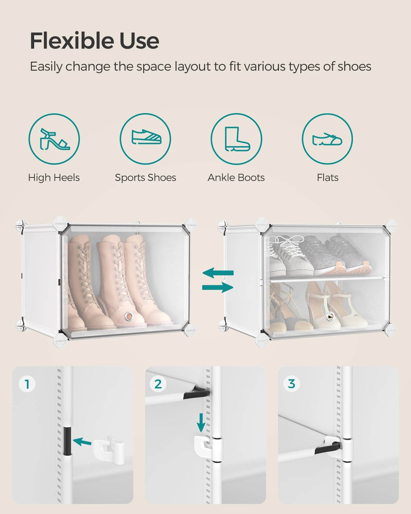 SONGMICS Shoe Rack, 12 Cubes Shoe Organizer with Doors, 48 Pair Plastic Shoe Storage Cabinet, for Bedroom, Entryway, Steel Frame - FLORANZANI- Beauté & Santé