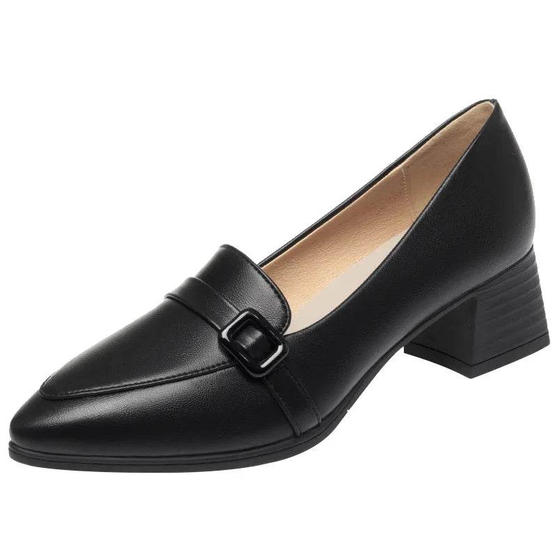 Fashion Elegant Soft Leather Shoes Women's Black Platform Loafers 2024 Spring Block High Heels Shoes For Office Work Daily Mom - FLORANZANI- Beauté & Santé