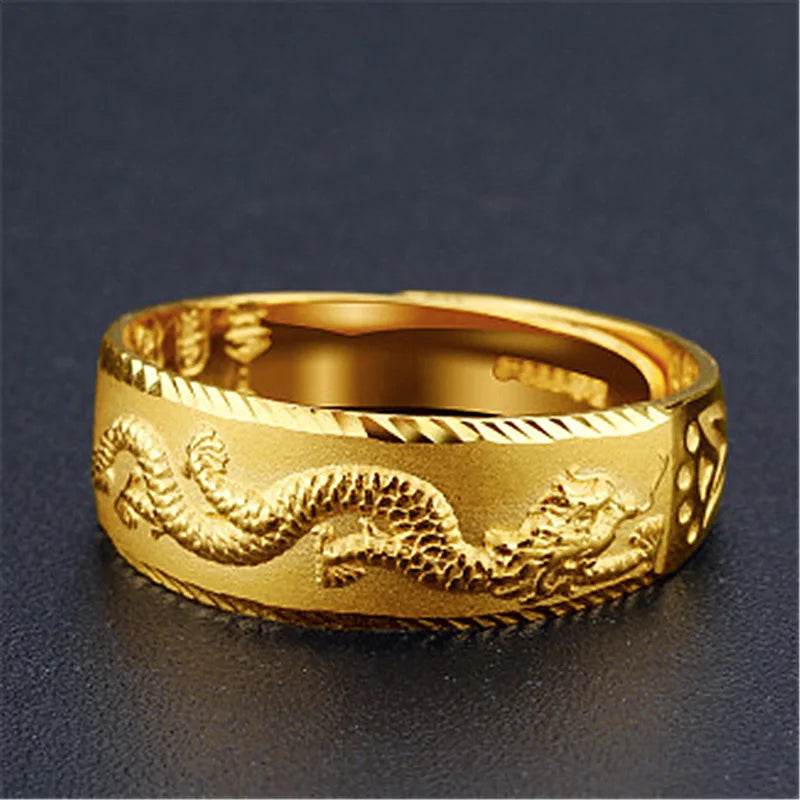 Luxury 24k Gold Color Dragon Ring for Men's Women Open Adjustable Rings Fade-Free Wedding Anniversary High Fine Jewelry Gifts - FLORANZANI- Beauté & Santé