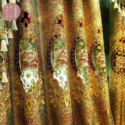 Gold Gilded Embroidered Hollowed Out Velvet Curtains for Living Room Bedroom Partition Curtains Customized Villa Valance Tube - FLORANZANI- Beauté & Santé