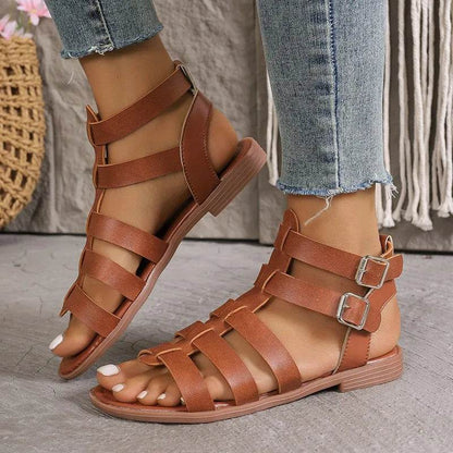 Luxury Women's Sandals Summer Elegant Woman Shoes with Low Heels Flats Casual Gladiator White Fish Toe Designer Sandals Flats - FLORANZANI- Beauté & Santé