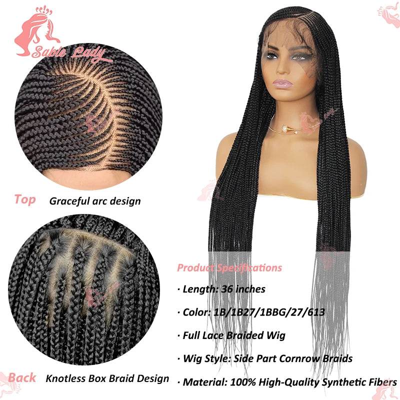 Side Part Cornrow Braids Synthetic Lace Wig Knotless Box Braid Wig Full Lace Front Braided Wigs For Black Women Braiding Hair - FLORANZANI- Beauté & Santé