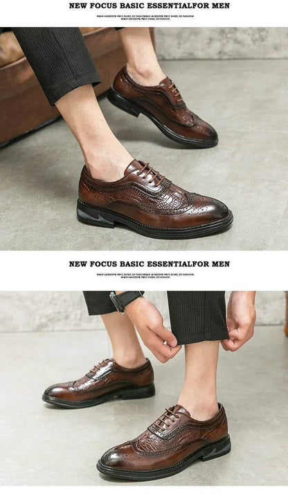 Luxury Men Brogue Dress Shoes Men Suit Casual Shoes Formal Business Leather Shoes Men Brown Wedding Italian Banquet Shoe Size 46 - FLORANZANI- Beauté & Santé