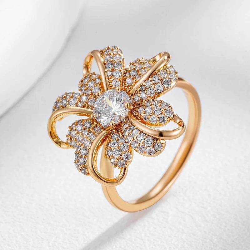 Wbmqda Luxury Crystal Flower Ring For Women 585 Rose Gold Color Natural Zircon Setting Ethnic Wedding Engagement Fine Jewelry - FLORANZANI- Beauté & Santé