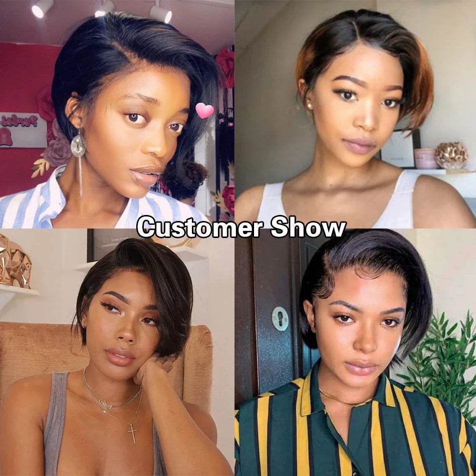 13x6x1 T Part Lace Frontal Wig Pixie Cut Wig Human Hair Wigs For Women 8 Inch 180% Density Glueless Bob Wigs - FLORANZANI- Beauté & Santé