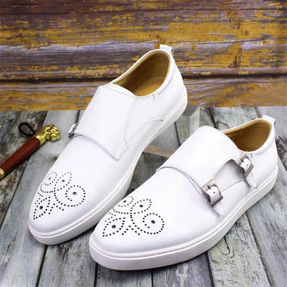 Men's Leather Shoes Casual Shoes Premium Classic White Brogue Handmade Leather Shoes Men's Fashion Dating Flat Party Shoes - FLORANZANI- Beauté & Santé