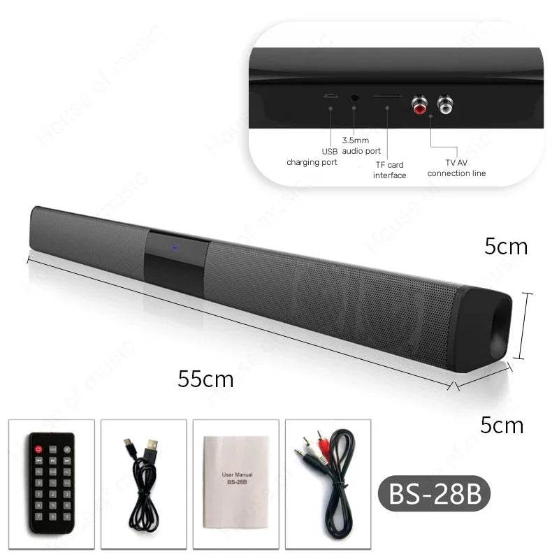 BS-28B Sound Bar TV Portable Bluetooth-compatible Speaker Wireless Column Home Theater Sound System RCA AUX For TV PC Soundbar - FLORANZANI- Beauté & Santé