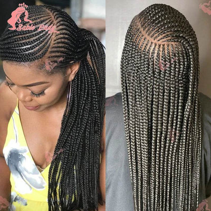 Side Part Cornrow Braids Synthetic Lace Wig Knotless Box Braid Wig Full Lace Front Braided Wigs For Black Women Braiding Hair - FLORANZANI- Beauté & Santé