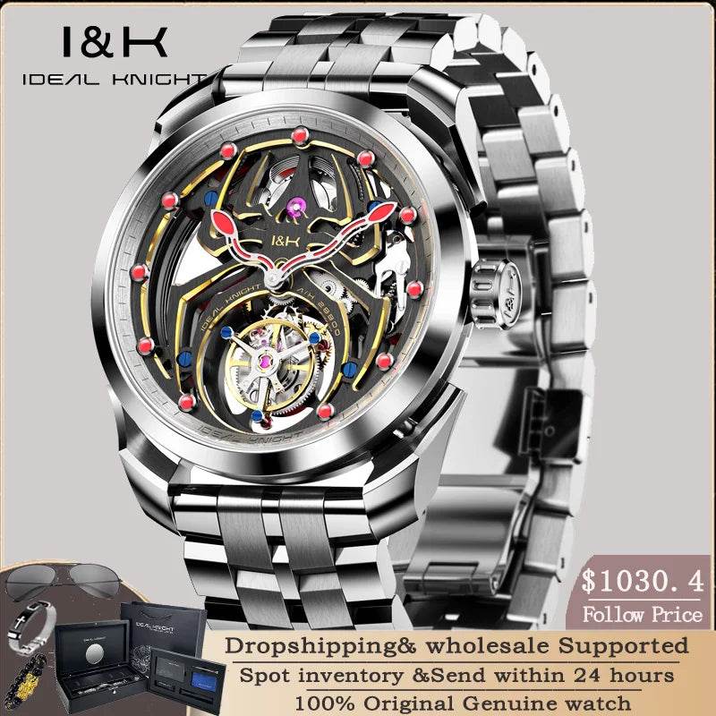 IDEAL KNIGHT 6802 Men's Watch Luxury Hollow Spider Design Tourbillon Automatic Mechanical Men Watch High end Fashion Brand Watch - FLORANZANI- Beauté & Santé