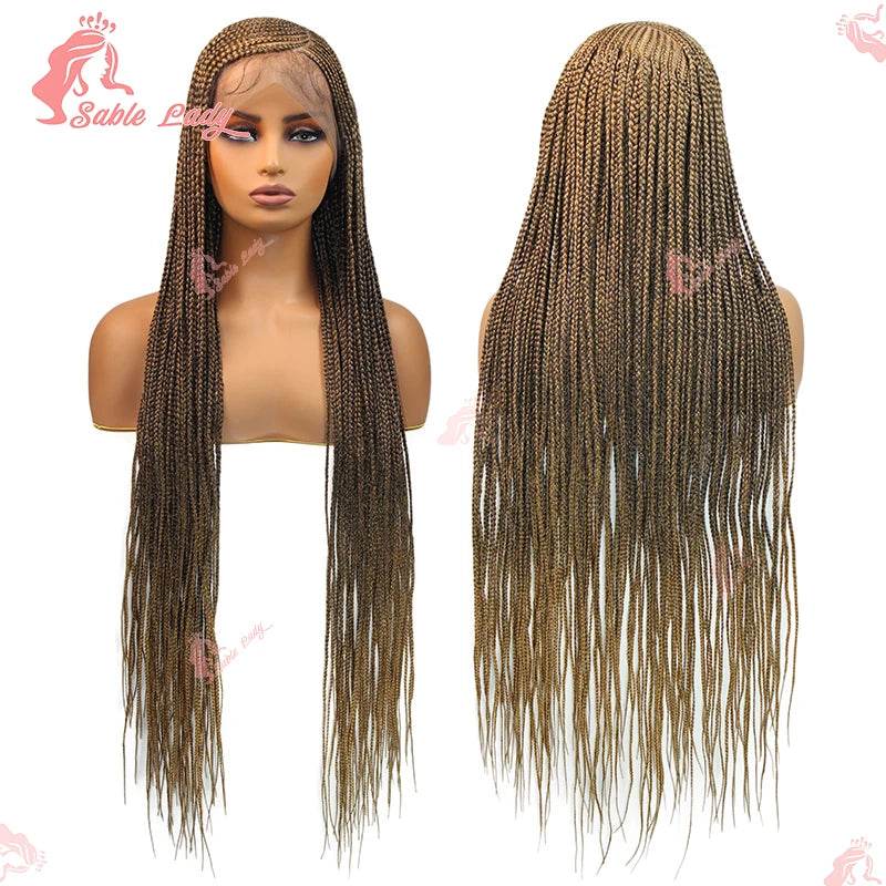 Side Part Cornrow Braids Synthetic Lace Wig Knotless Box Braid Wig Full Lace Front Braided Wigs For Black Women Braiding Hair - FLORANZANI- Beauté & Santé