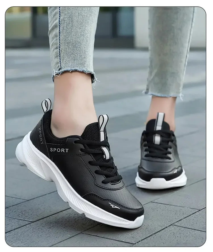 Women's Casual Shoes Breathable Walking Strap Flat Shoes Sports Tennis Women's White and Black Casual Training Shoes New 2024