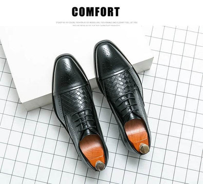 Weaving Formal Shoes For Men Brown Leather Men's Shoes Fashion Stitching Elegant Mans Autumn Footwear Male Wedding Shoes - FLORANZANI- Beauté & Santé