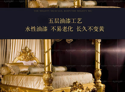 Luxury High Quality Bed Frame European Double King Size Customizable Bed Solid Wood Luxury Vintage Cama Casal Bedroom Furniture - FLORANZANI- Beauté & Santé