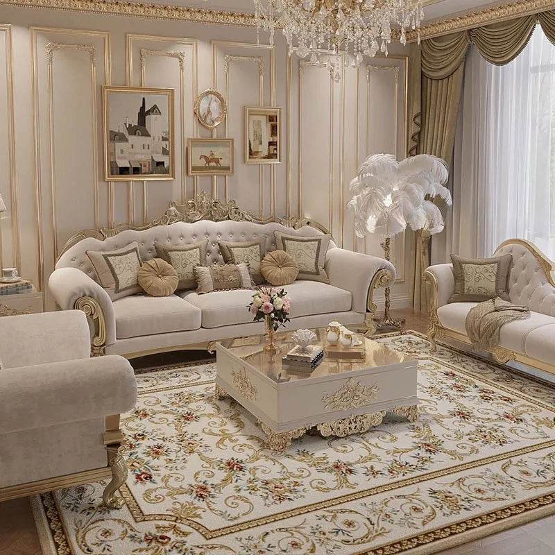 French solid wood romantic court style light luxury carved fabric sofa living room furniture combination - FLORANZANI- Beauté & Santé