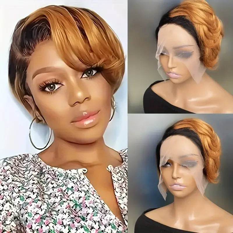 13x6x1 T Part Lace Frontal Wig Pixie Cut Wig Human Hair Wigs For Women 8 Inch 180% Density Glueless Bob Wigs - FLORANZANI- Beauté & Santé