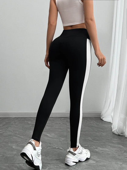 Women's Yoga Leggings Black Striped Tights Sports Pants - FLORANZANI- Beauté & Santé