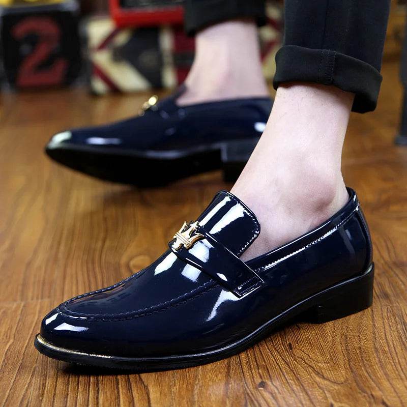 2024 New Fashion Red Men's Social Shoe Casual Glitter Leather Loafers Shoes for Men Slip-on Pointed Toe Dress Shoes Men Footwear - FLORANZANI- Beauté & Santé