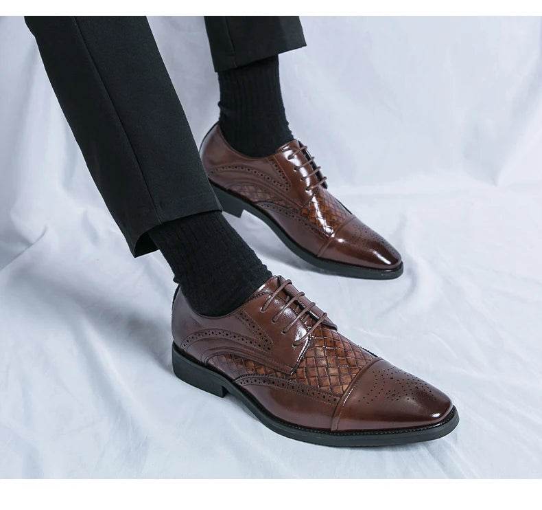 Weaving Formal Shoes For Men Brown Leather Men's Shoes Fashion Stitching Elegant Mans Autumn Footwear Male Wedding Shoes - FLORANZANI- Beauté & Santé